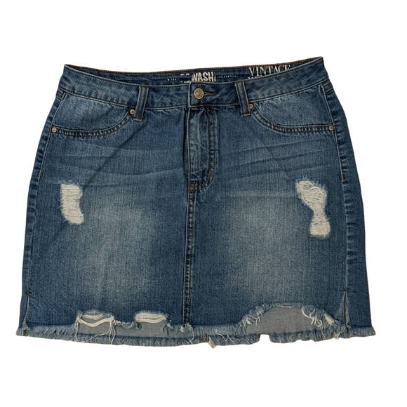 Rewash Vintage Reunion Distressed Denim Skirt with Irregular Hem Juniors Size 11 - Picture 1 of 2